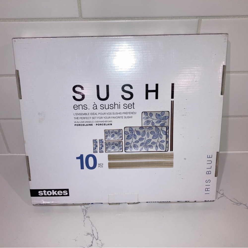($4 ADD ON) Blue Leaf Print Porcelain Sushi Serving Sets - Stokes